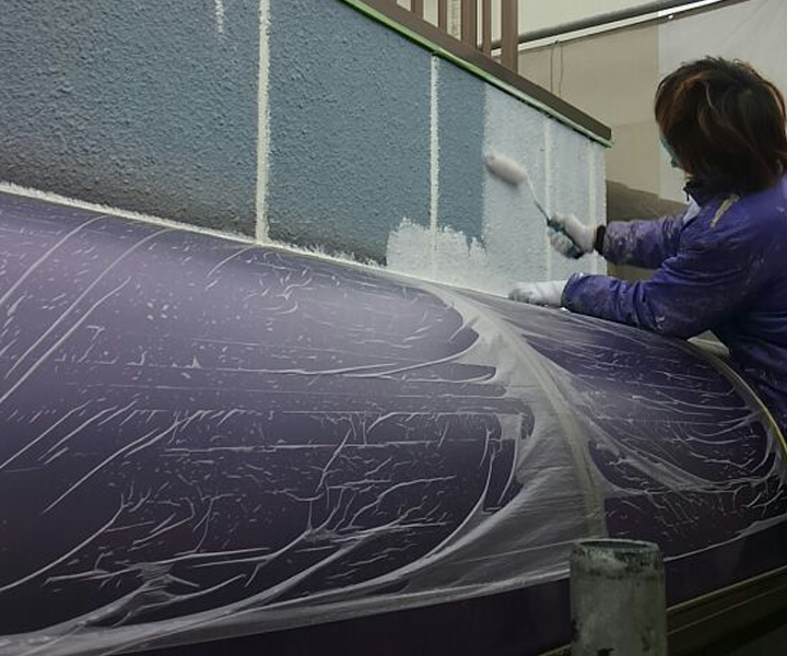 外壁塗装 水性ソフトサーフ 微弾性フィラー塗布片貝塗装